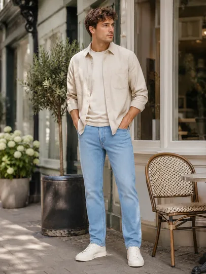 Foto do cliente — Calça Jeans Reta Azul Claro