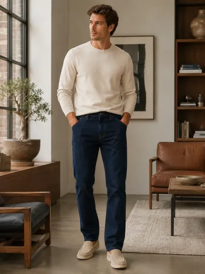 Foto do cliente — Calça Jeans Reta Azul Escuro